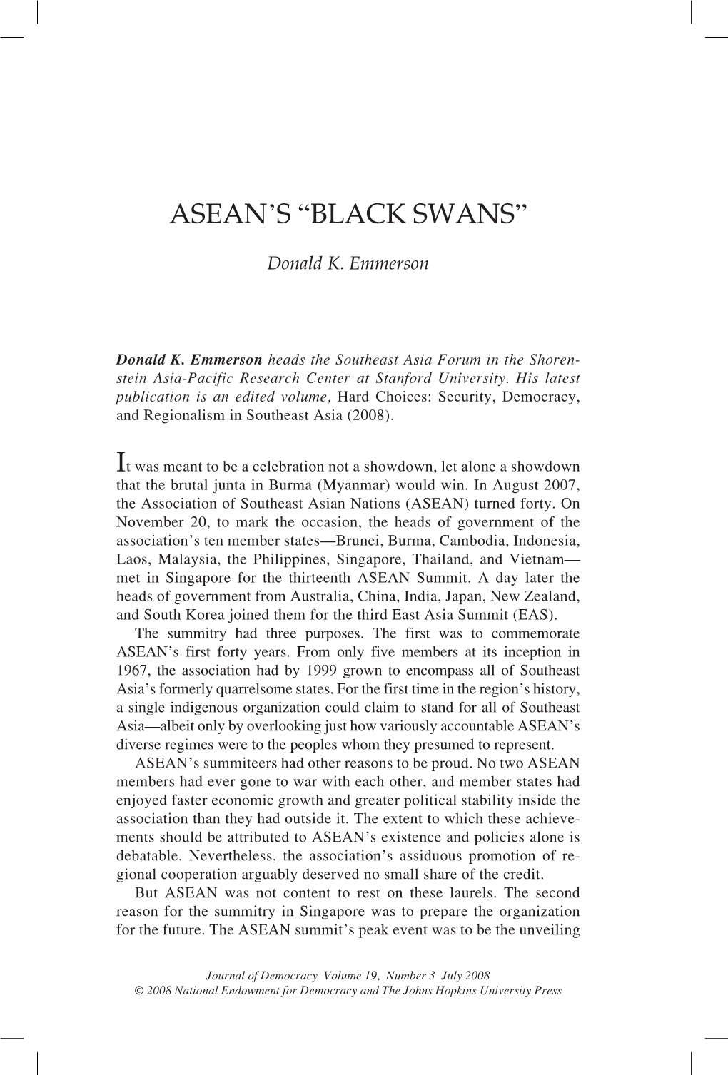 Asean's “Black Swans”