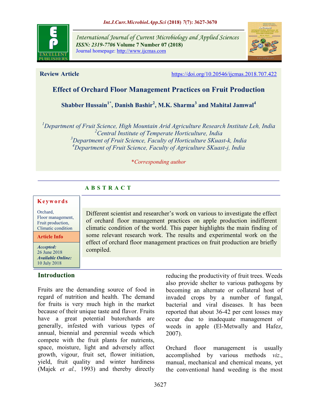 Effect of Orchard Floor Management Practices on Fruit Production