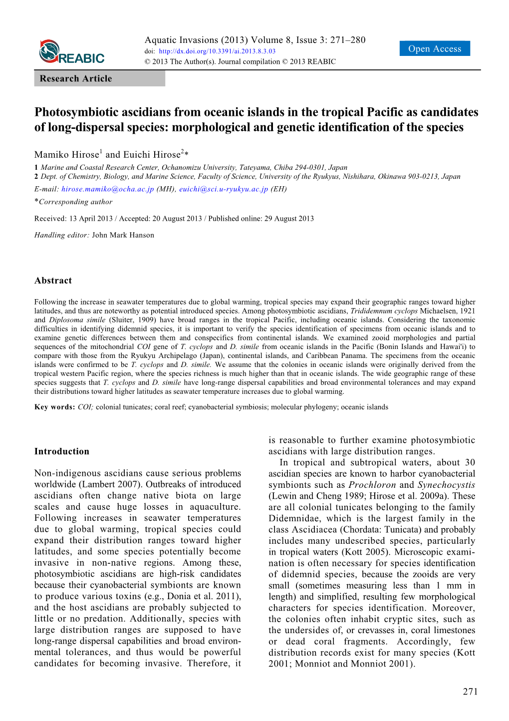 Photosymbiotic Ascidians from Oceanic Islands