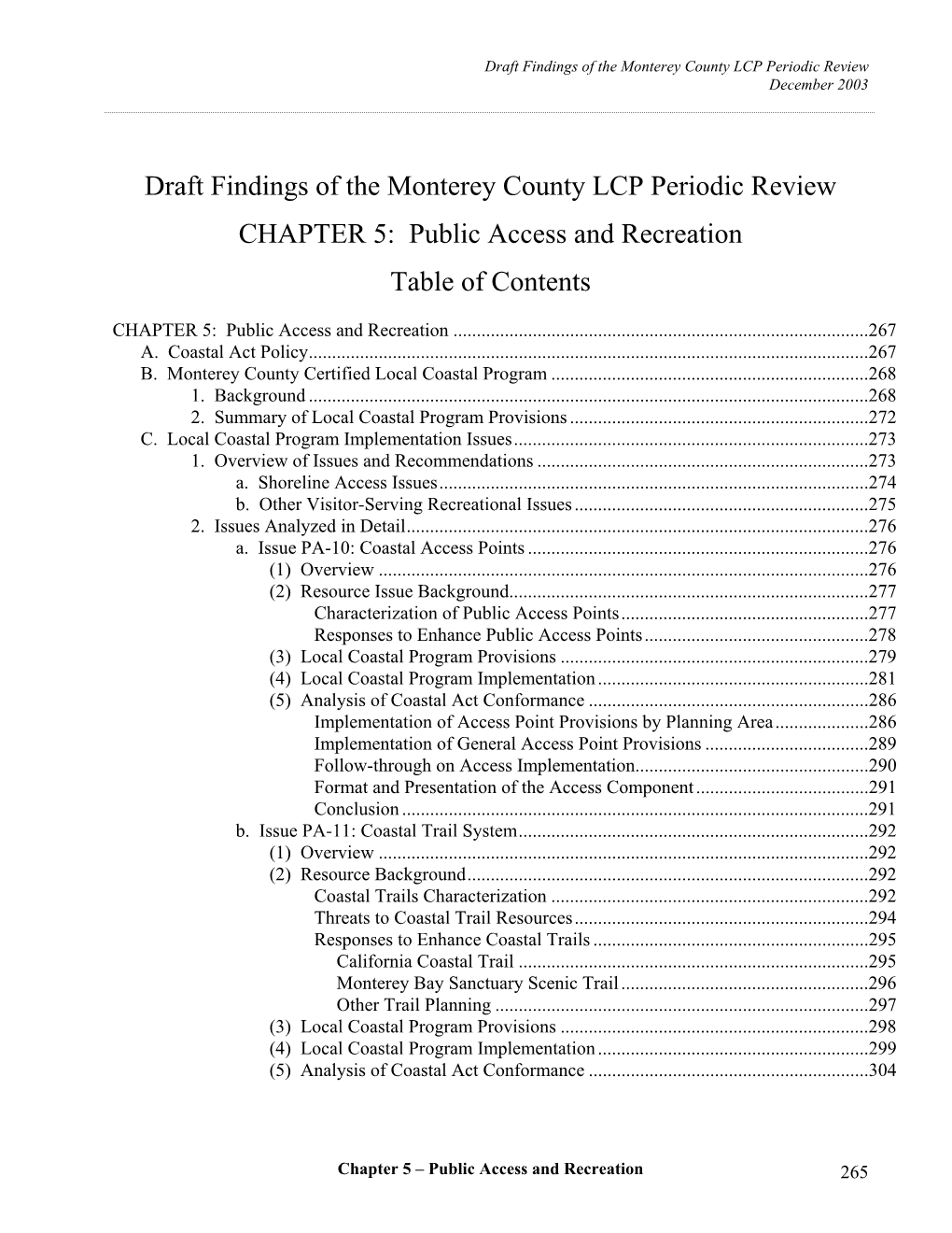 Draft Findings of the Monterey County LCP Periodic Review, Chapter 5