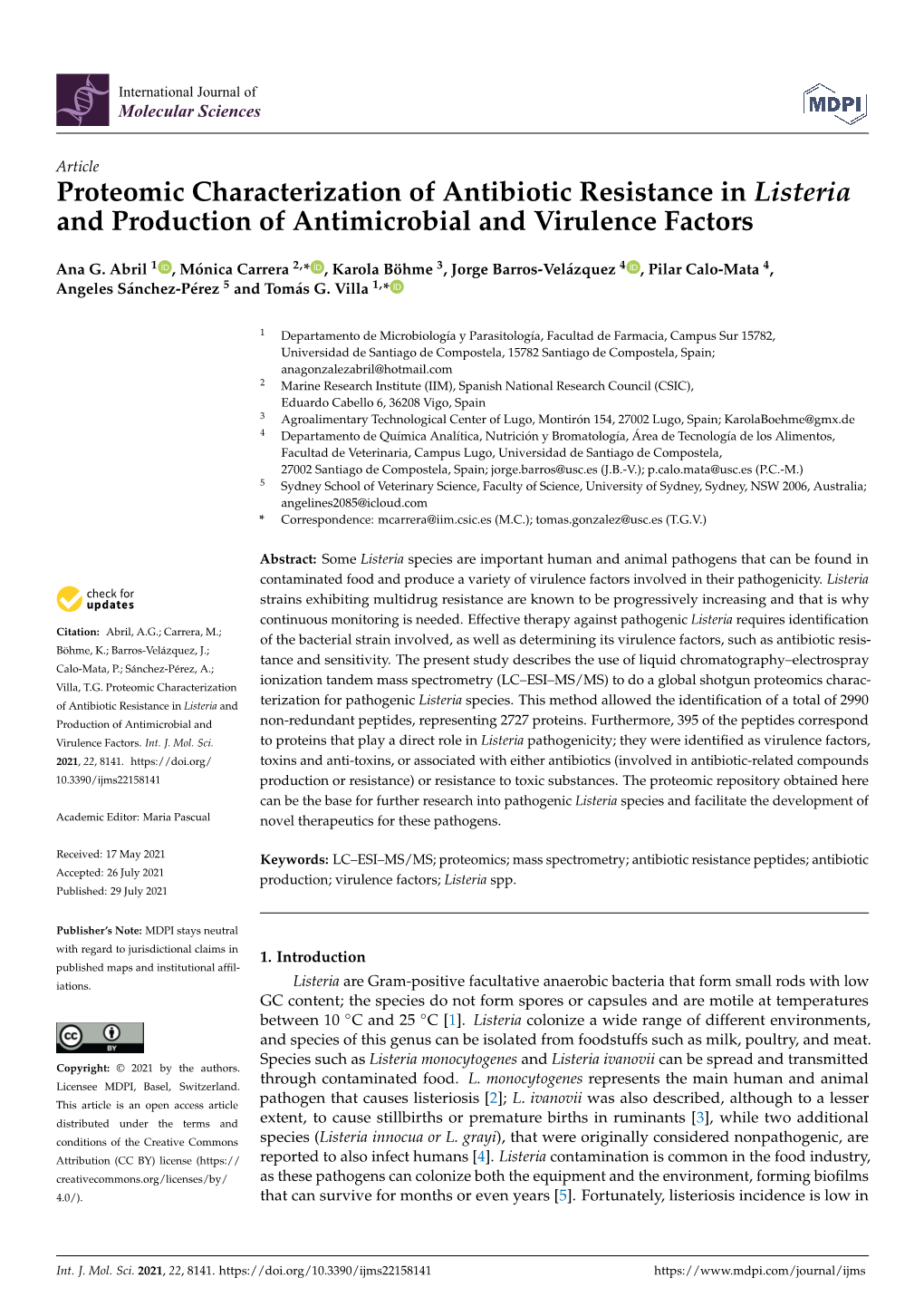 Proteomic Characterization of Antibiotic Resistance in Listeria and Production of Antimicrobial and Virulence Factors