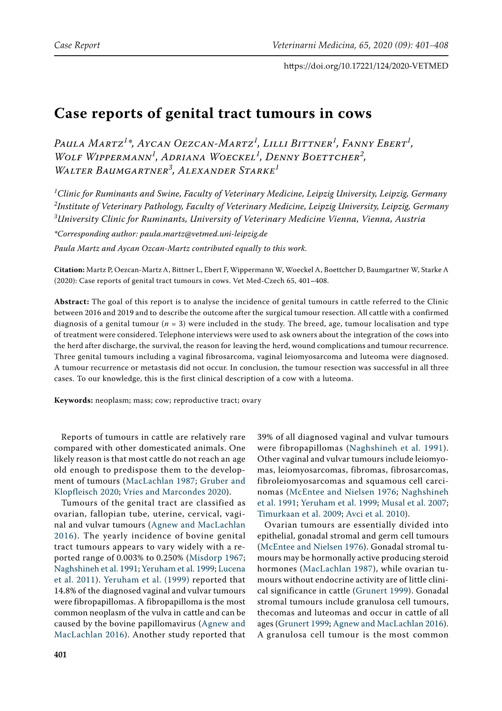 Case Reports of Genital Tract Tumours in Cows