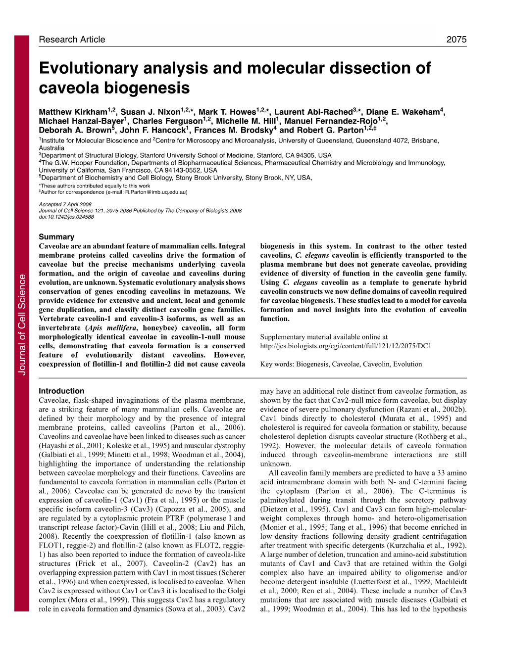Evolutionary Analysis and Molecular Dissection of Caveola Biogenesis