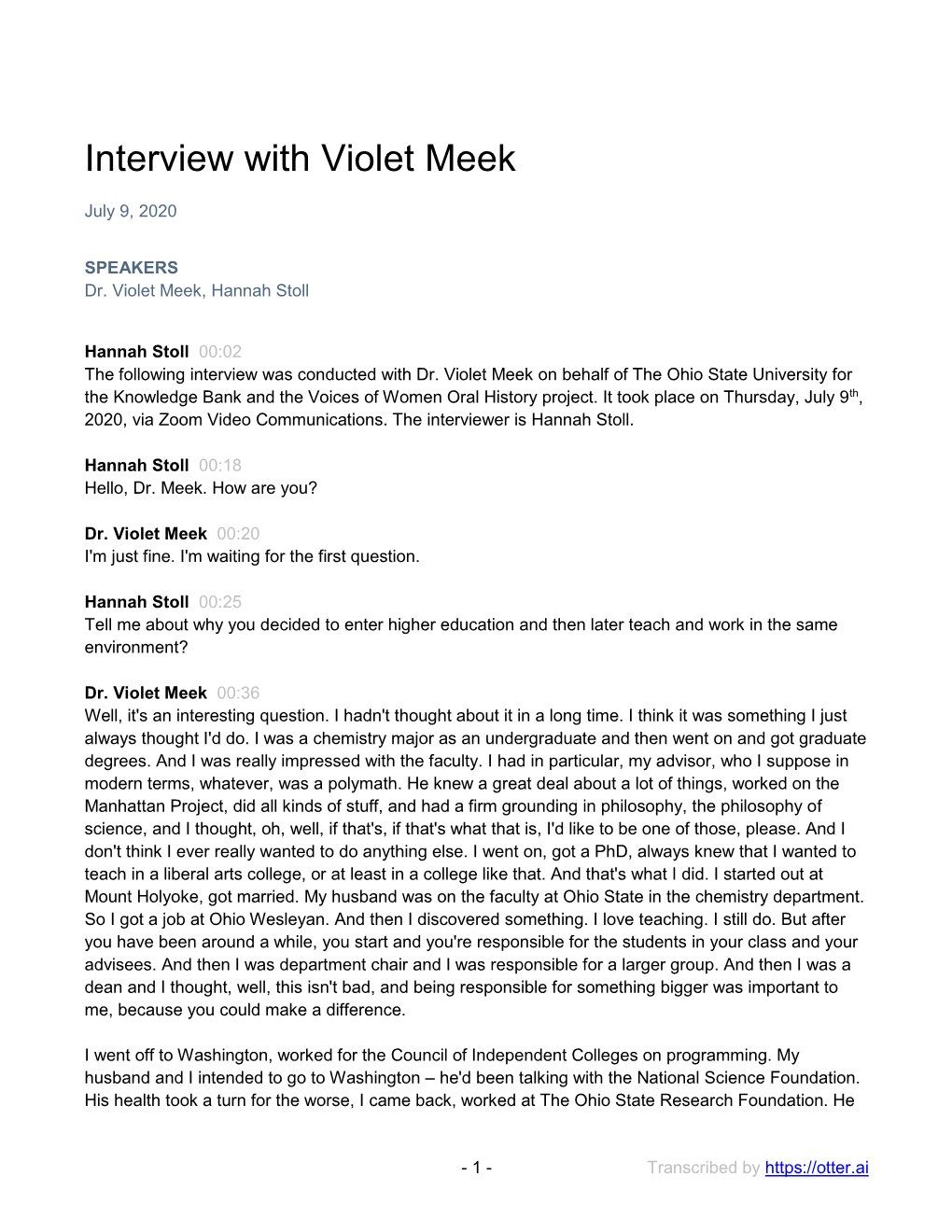 Interview with Violet Meek