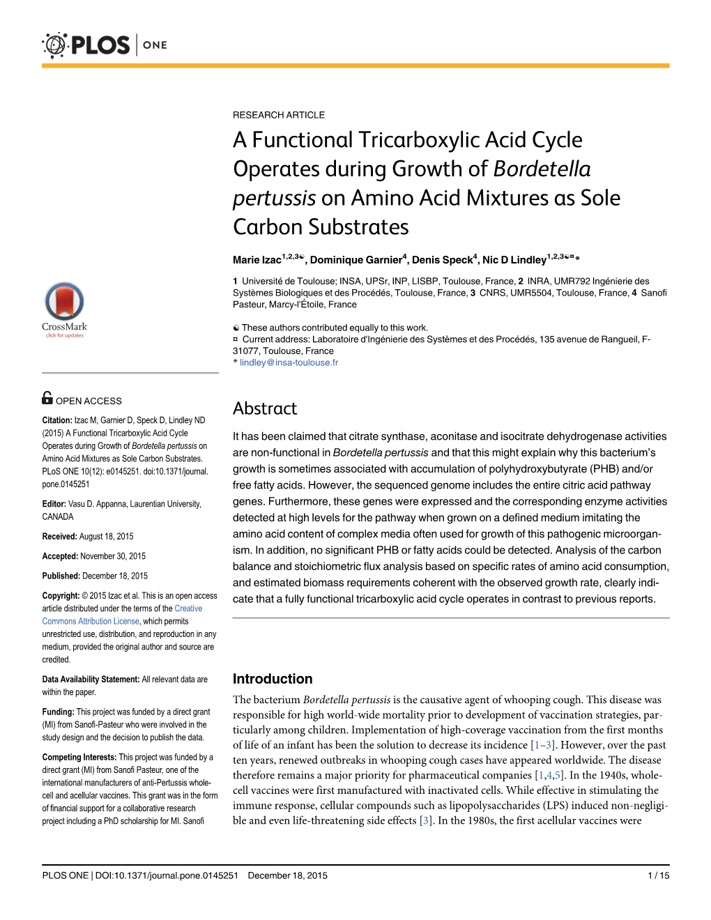 A Functional Tricarboxylic Acid Cycle Operates During Growth of Bordetella Pertussis on Amino Acid Mixtures As Sole Carbon Substrates