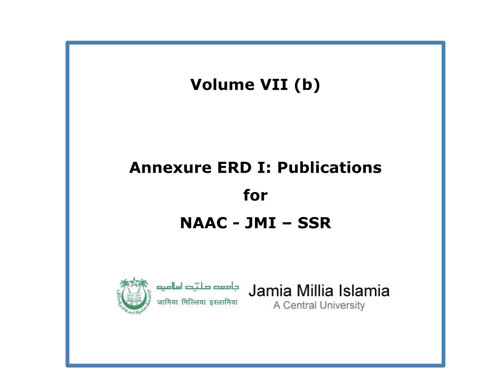 Volume VII (B) Annexure ERD I: Publications for NAAC