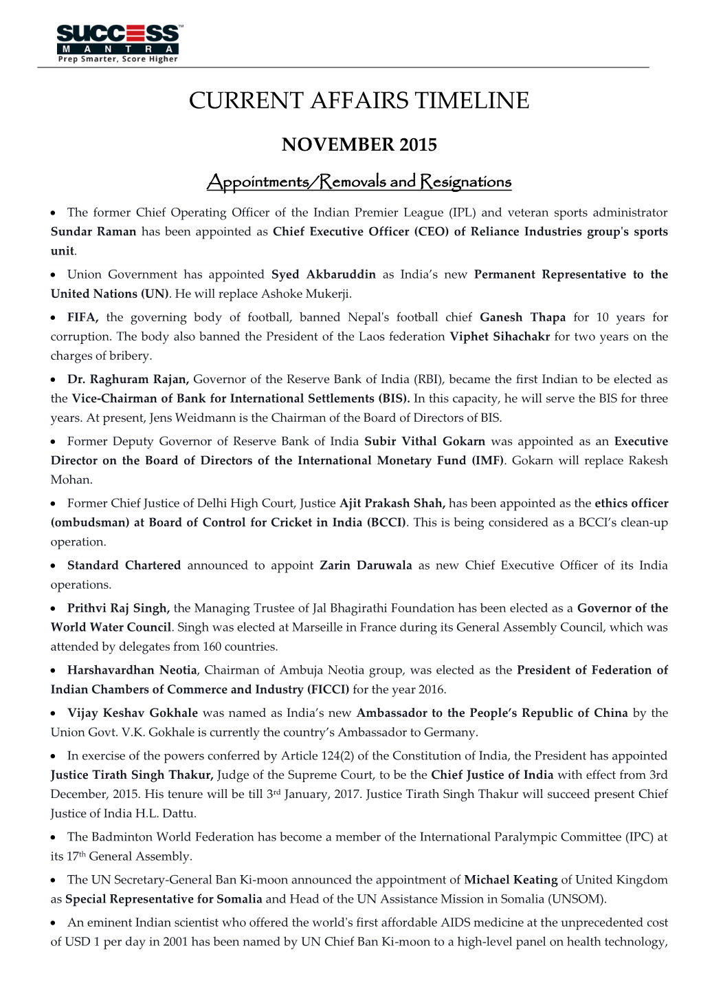 Current Affairs Timeline