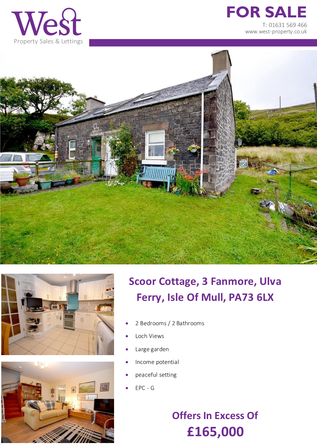 FOR SALE Scoor Cottage, 3 Fanmore, Ulva Ferry, Isle of Mull