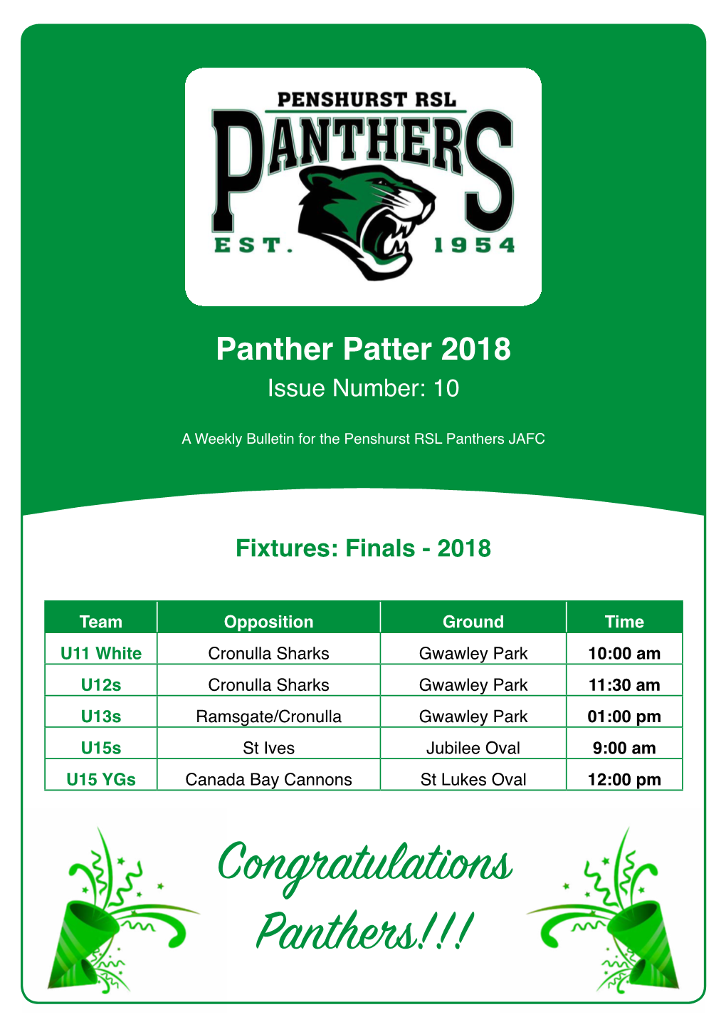 Congratulations Panthers!!! Congratulations Panthers