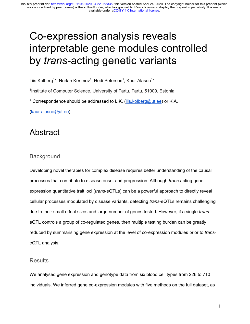 Co-Expression Analysis Reveals Interpretable Gene Modules Controlled by Trans-Acting Genetic Variants