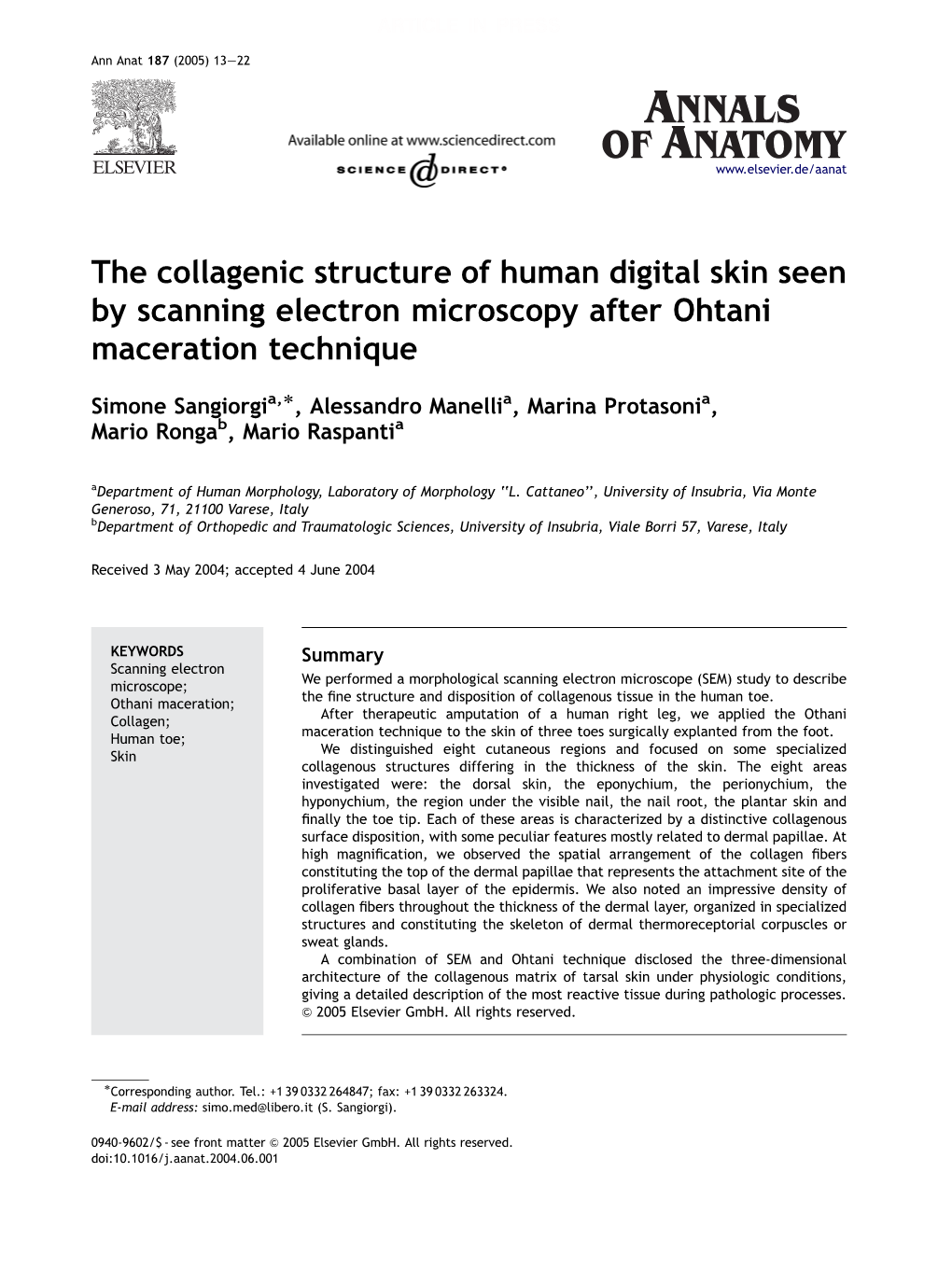 The Collagenic Structure of Human Digital Skin Seen by Scanning Electron Microscopy After Ohtani Maceration Technique