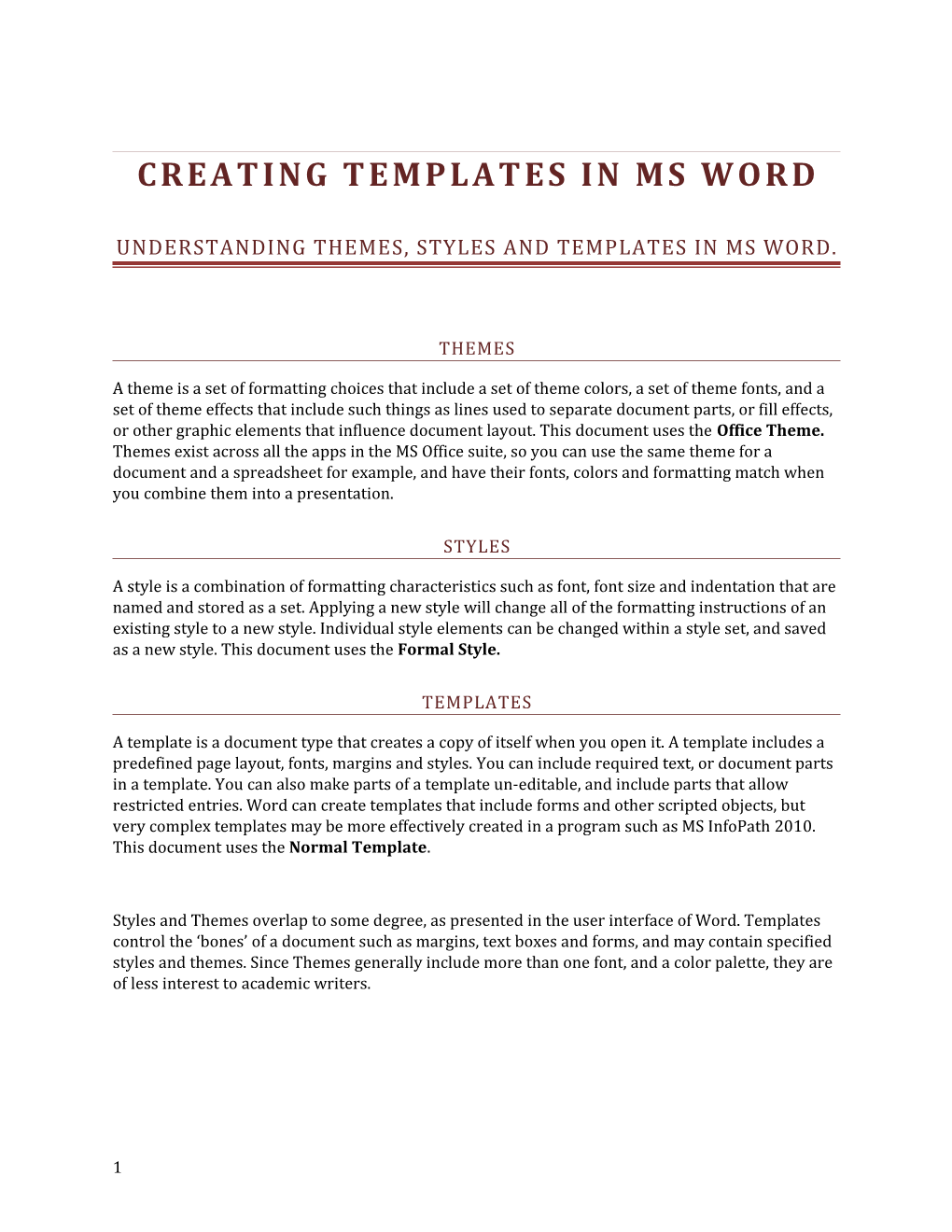 Understanding Themes, Styles and Templates in MS Word