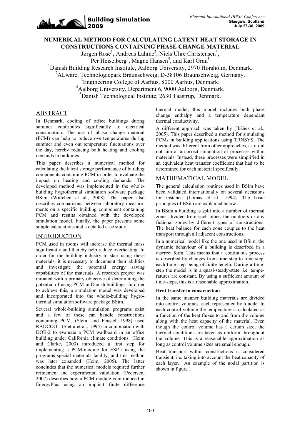 Numerical Method for Calculating Latent Heat Storage in Constructions Containing Phase Change Material