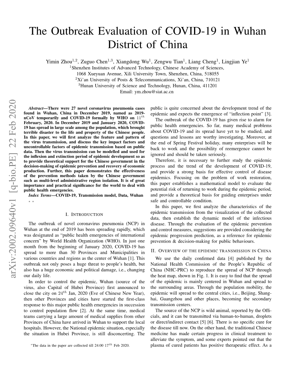 The Outbreak Evaluation of COVID-19 in Wuhan District of China