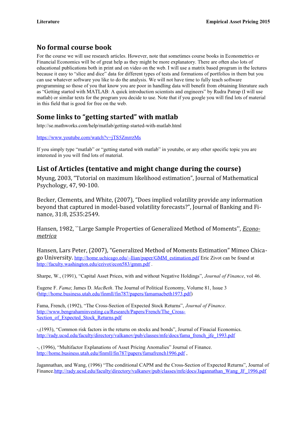 Literature Empirical Asset Pricing 2015