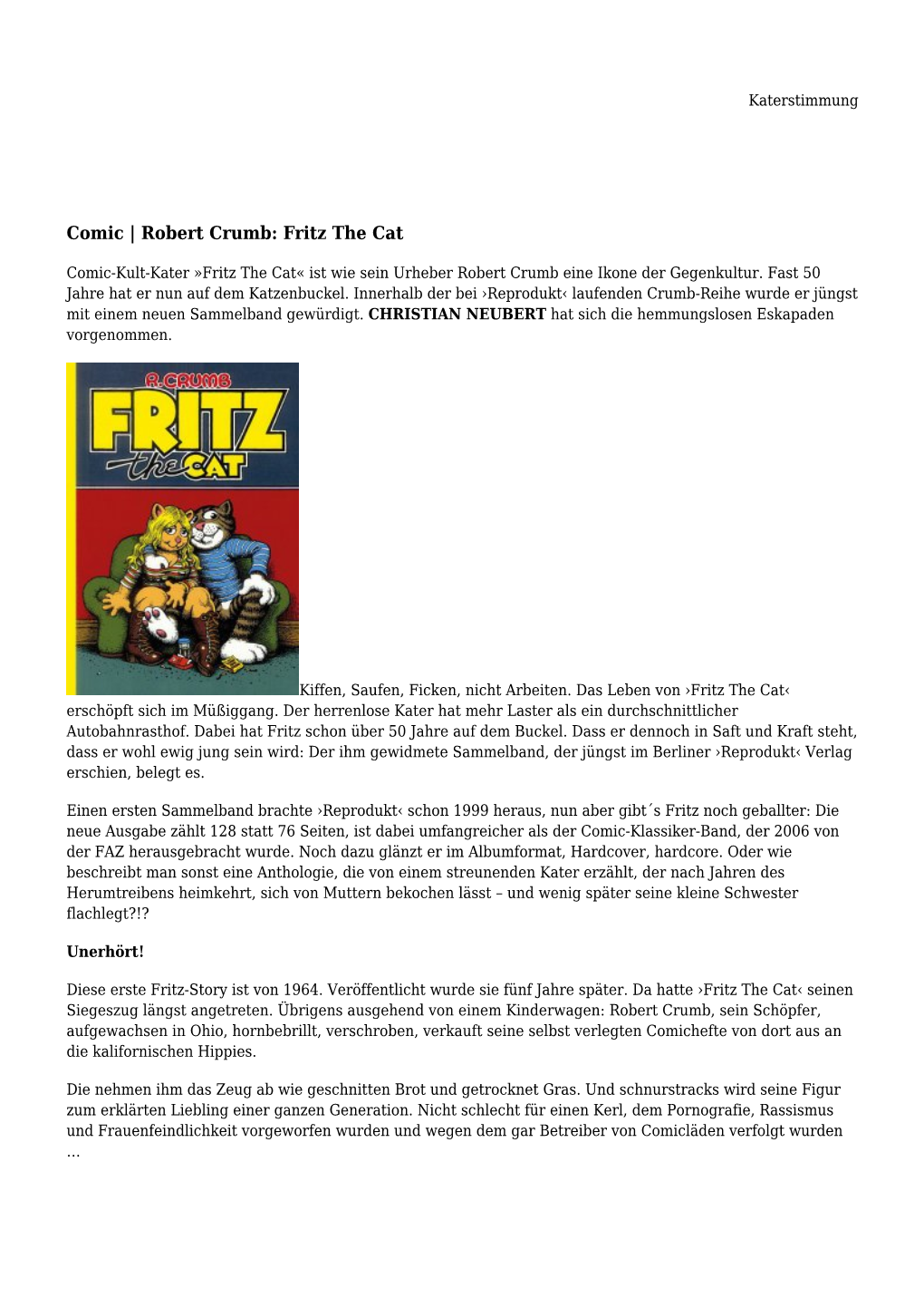 Comic | Robert Crumb: Fritz the Cat