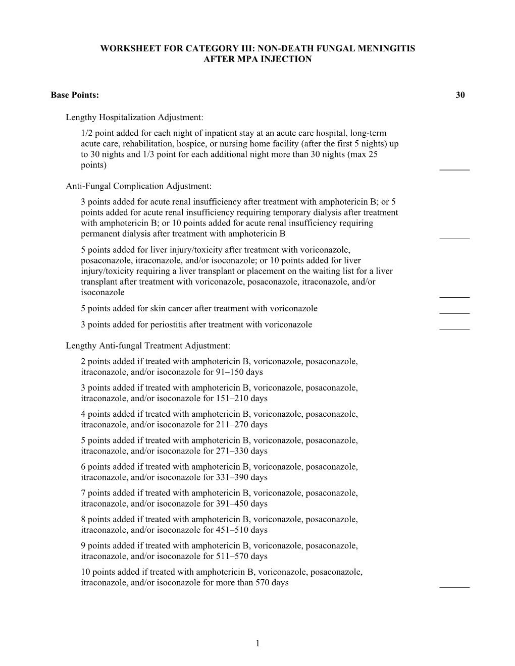 1 Worksheet for Category Iii: Non-Death Fungal