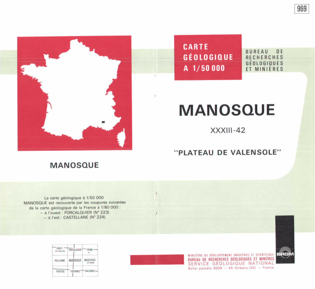 Manosque À 1/50 000 Sont Occupés Par Les Formations Détritiques Du Plateau De Valensole
