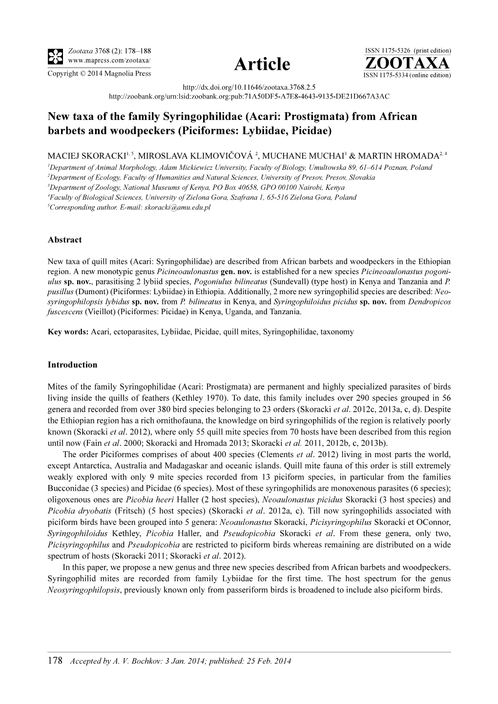 New Taxa of the Family Syringophilidae (Acari: Prostigmata) from African Barbets and Woodpeckers (Piciformes: Lybiidae, Picidae)