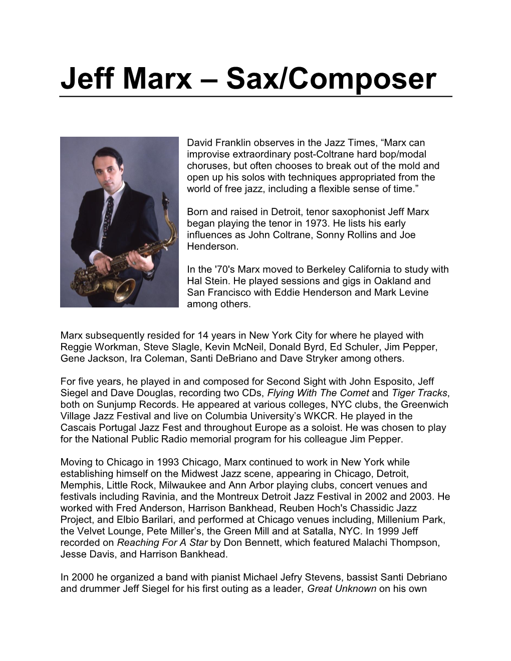 Jeff Marx – Sax/Composer