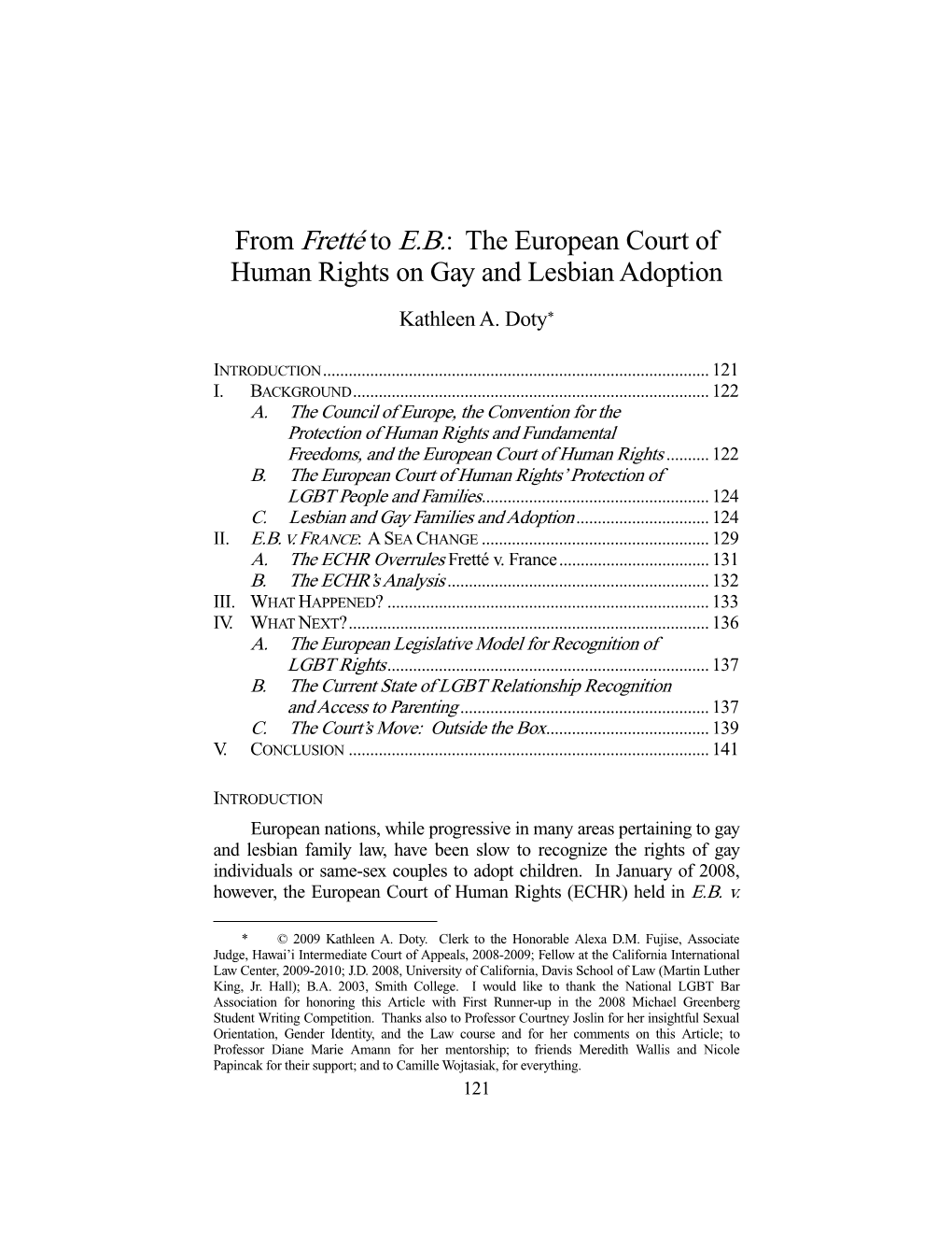 The European Court of Human Rights on Gay and Lesbian Adoption