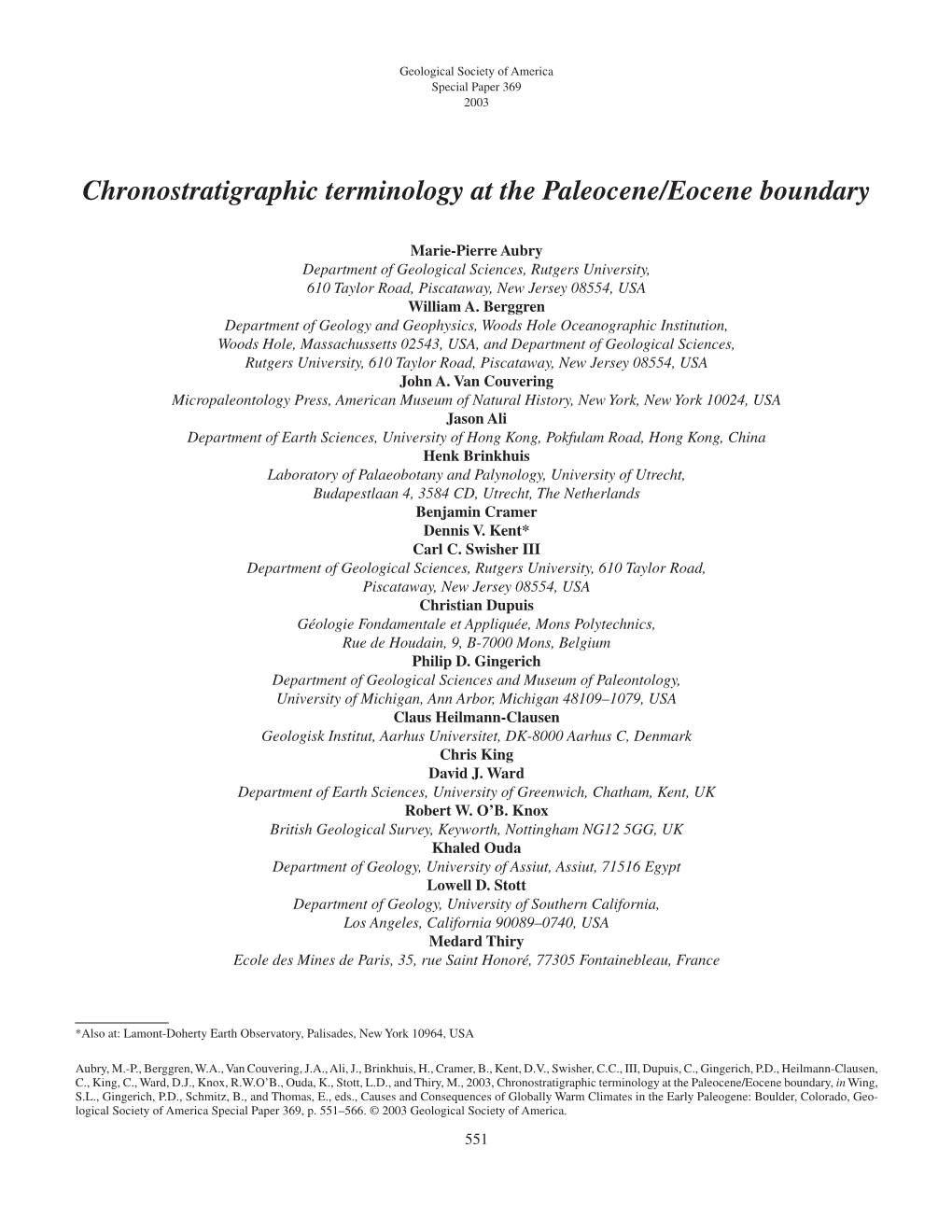 Chronostratigraphic Terminology at the Paleocene/Eocene Boundary