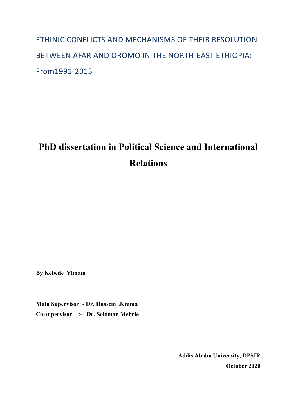 Phd Dissertation in Political Science and International Relations