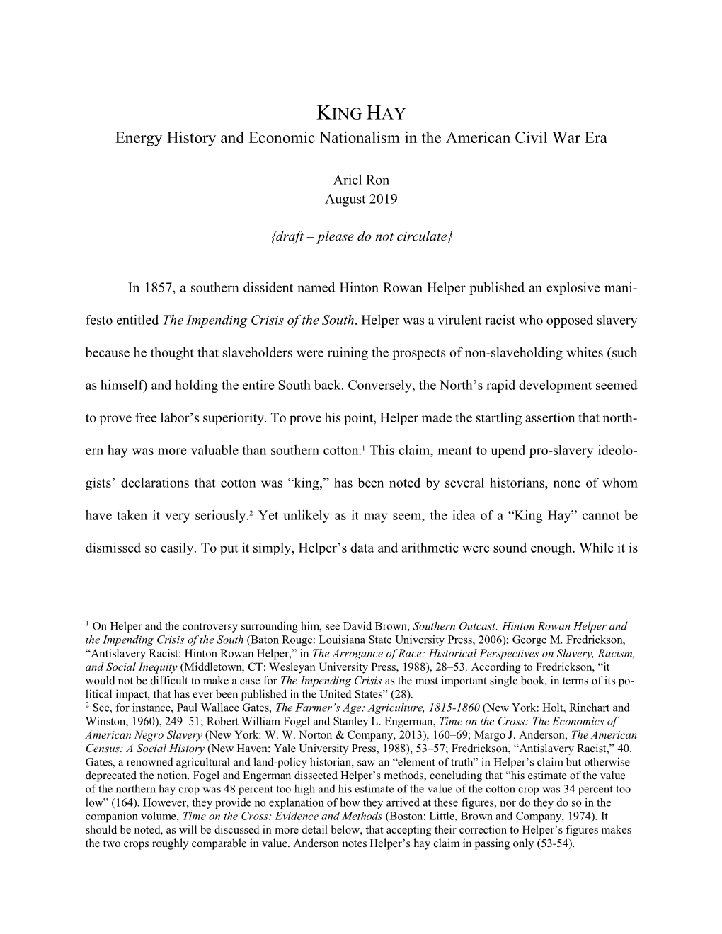 KING HAY Energy History and Economic Nationalism in the American Civil War Era