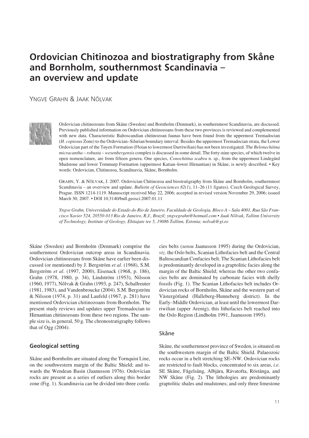 Ordovician Chitinozoa and Biostratigraphy from Skåne and Bornholm, Southernmost Scandinavia  an Overview and Update