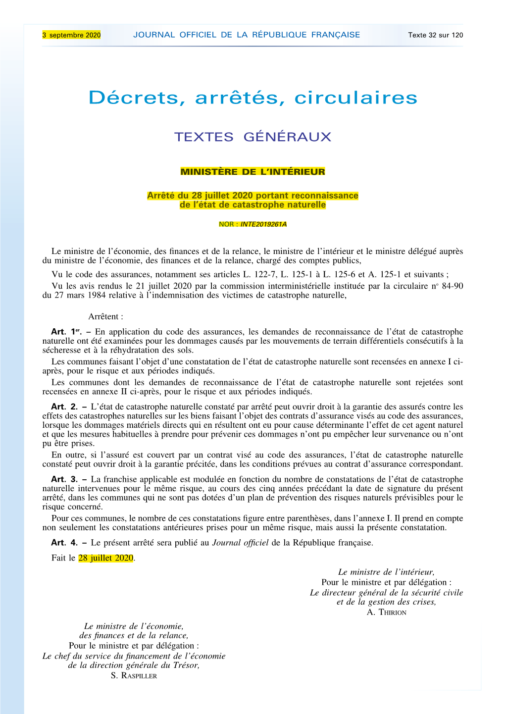 JOURNAL OFFICIEL DE LA RÉPUBLIQUE FRANÇAISE Texte 32 Sur 120
