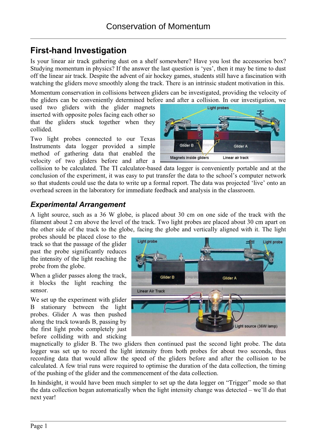 Conservation of Momentum Investigation