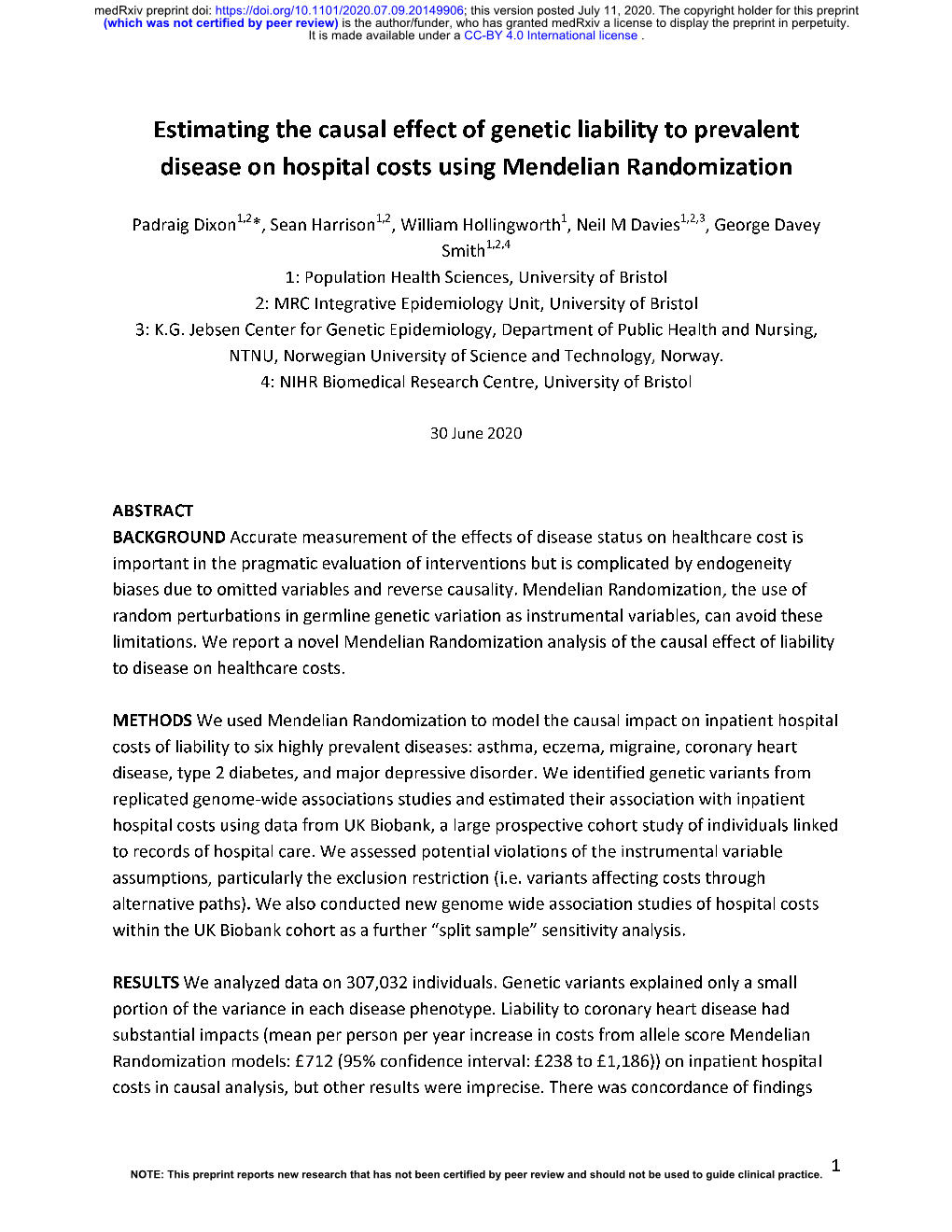 Estimating the Causal Effect of Genetic Liability to Prevalent Disease on Hospital Costs Using Mendelian Randomization