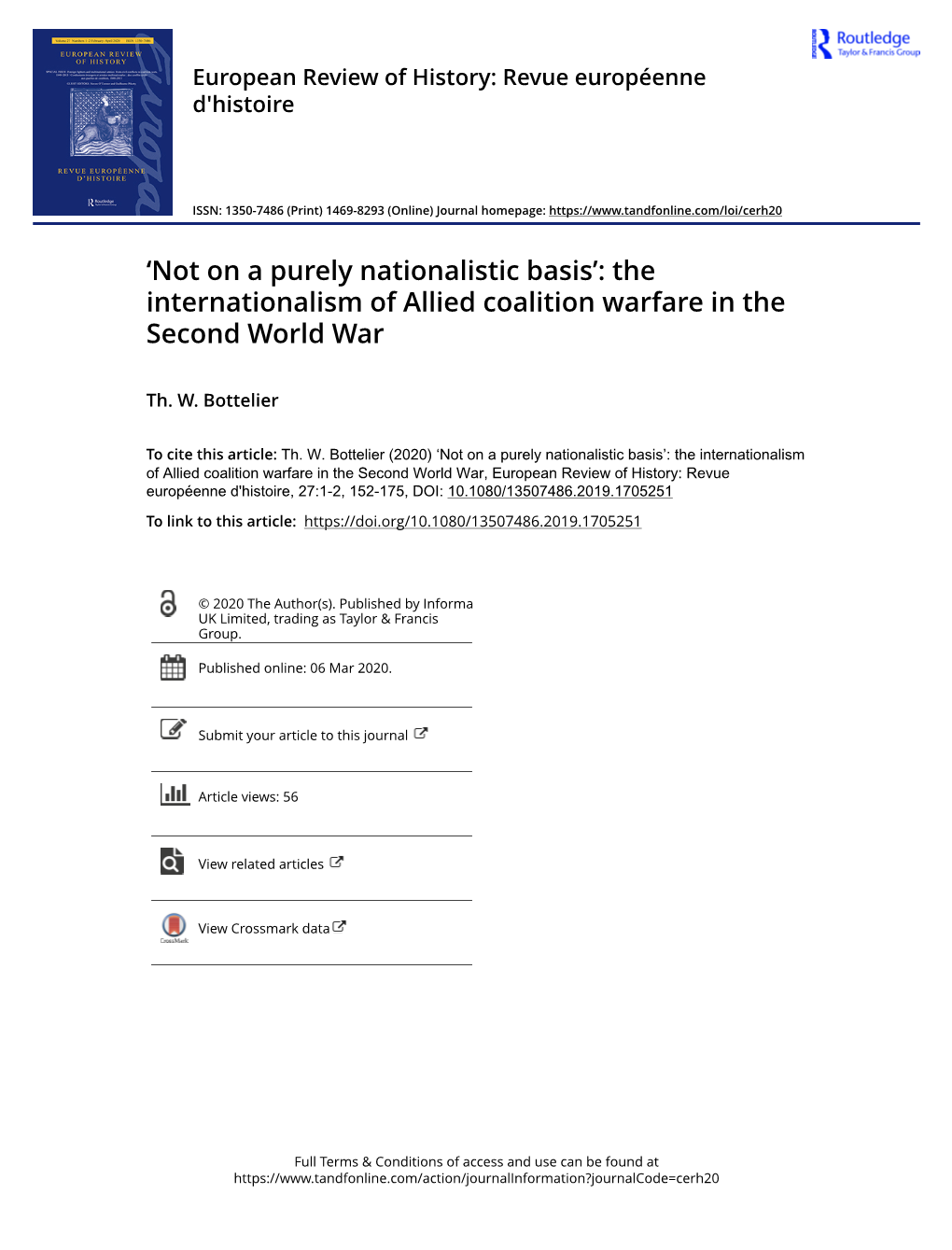 The Internationalism of Allied Coalition Warfare in the Second World War