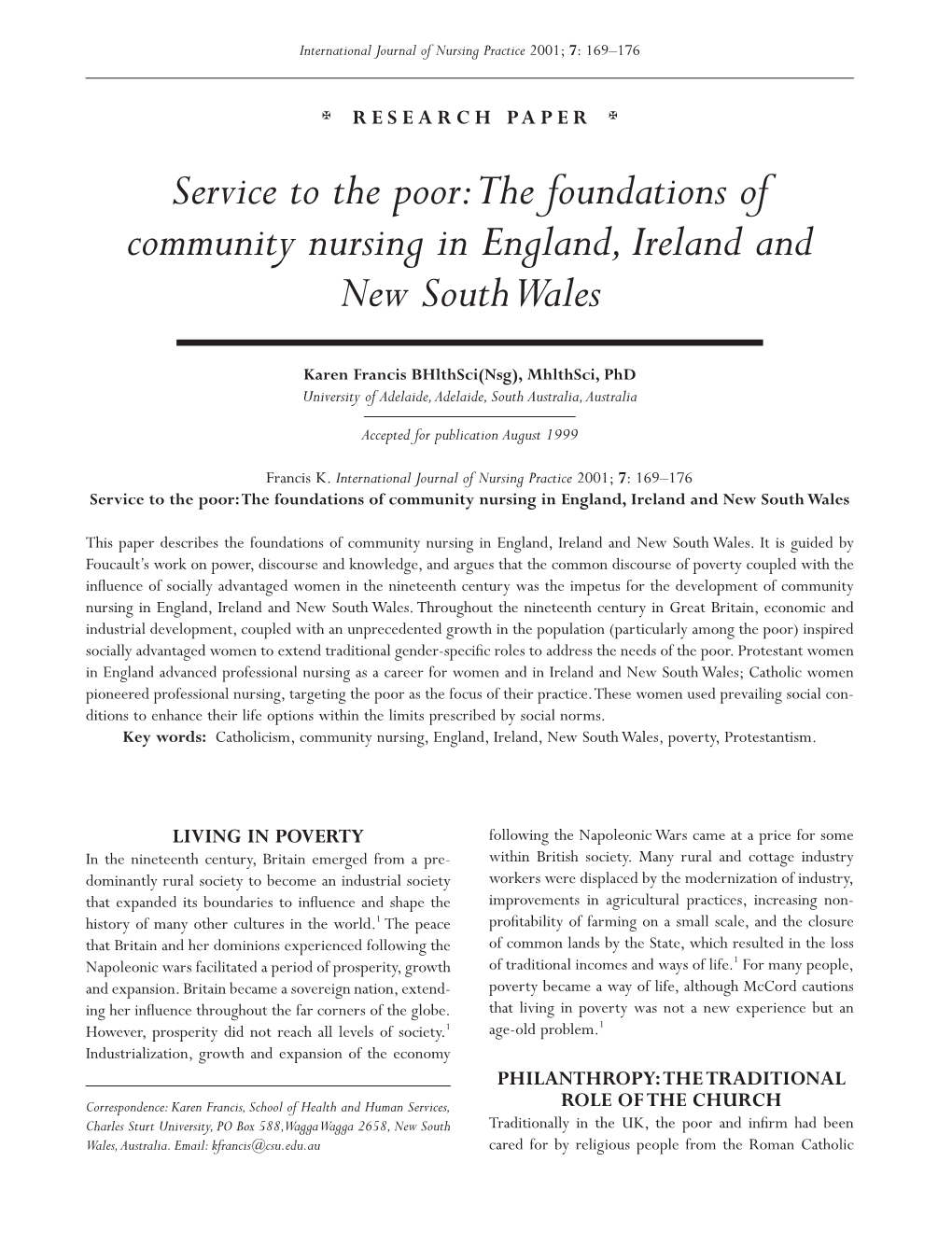 The Foundations of Community Nursing in England, Ireland and New South Wales