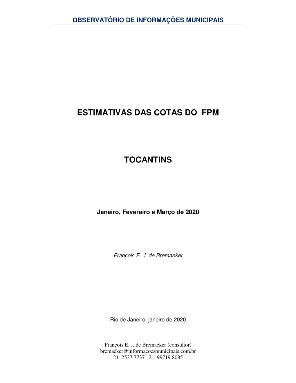 Estimativas Das Cotas Do Fpm Tocantins