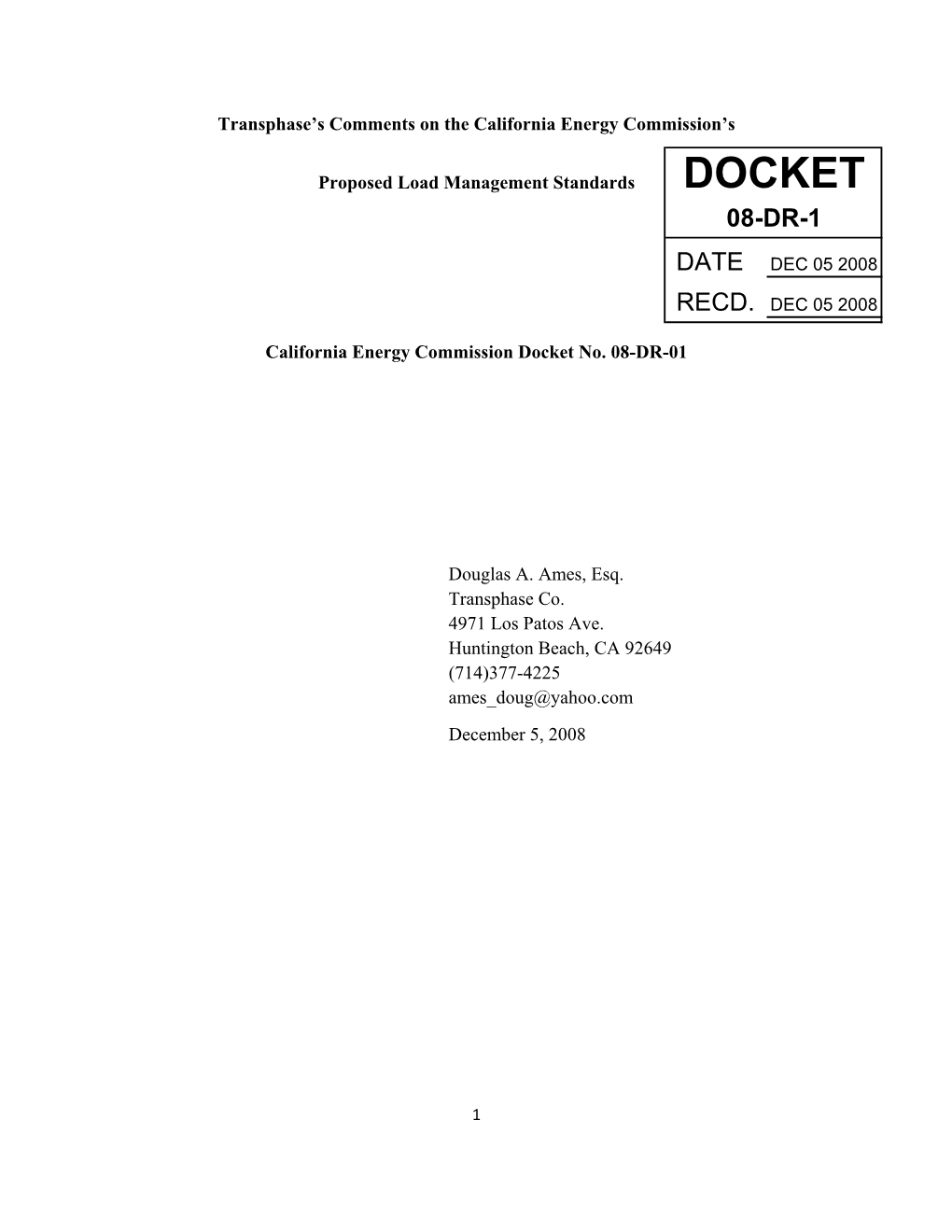 Docket 08-Dr-1