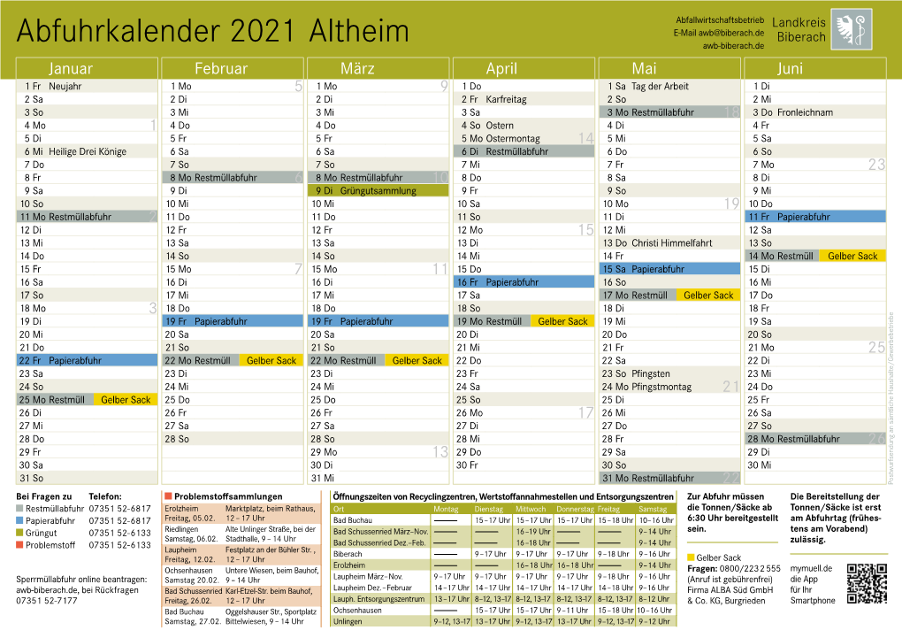 Abfuhrkalender 2021 Altheim