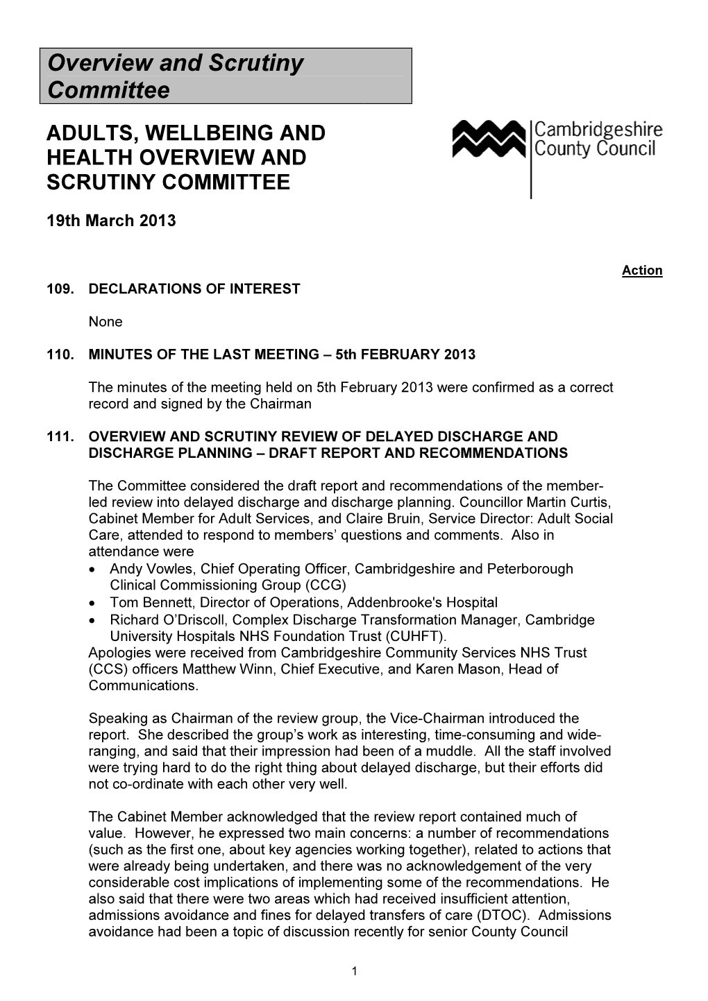 Overview and Scrutiny Committee