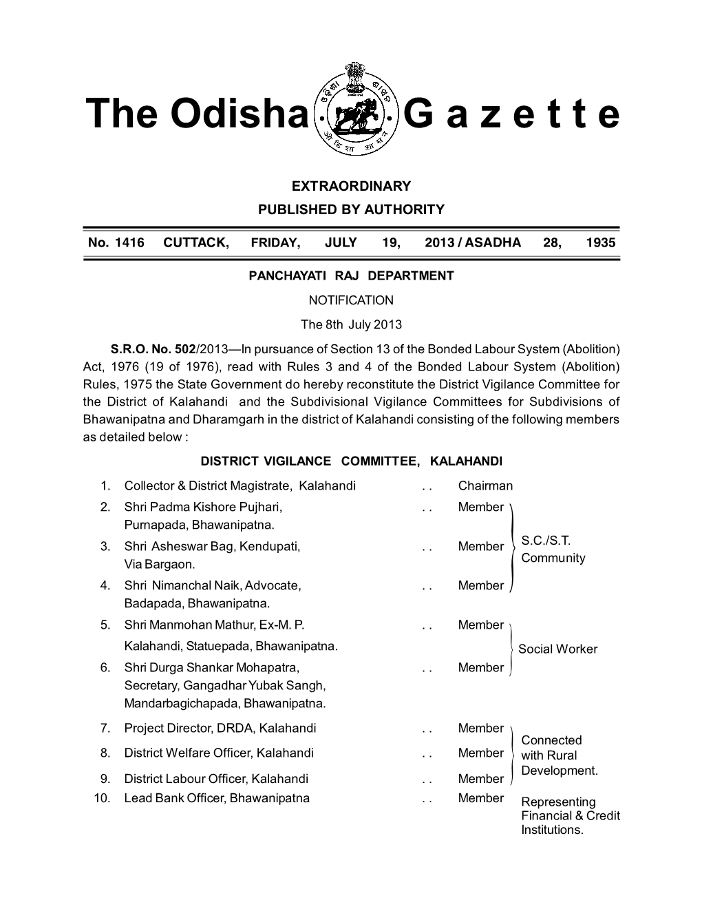 The Odisha G a Z E T T E