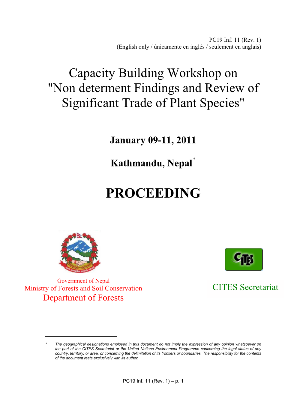 Non Determent Findings and Review of Significant Trade of Plant Species"