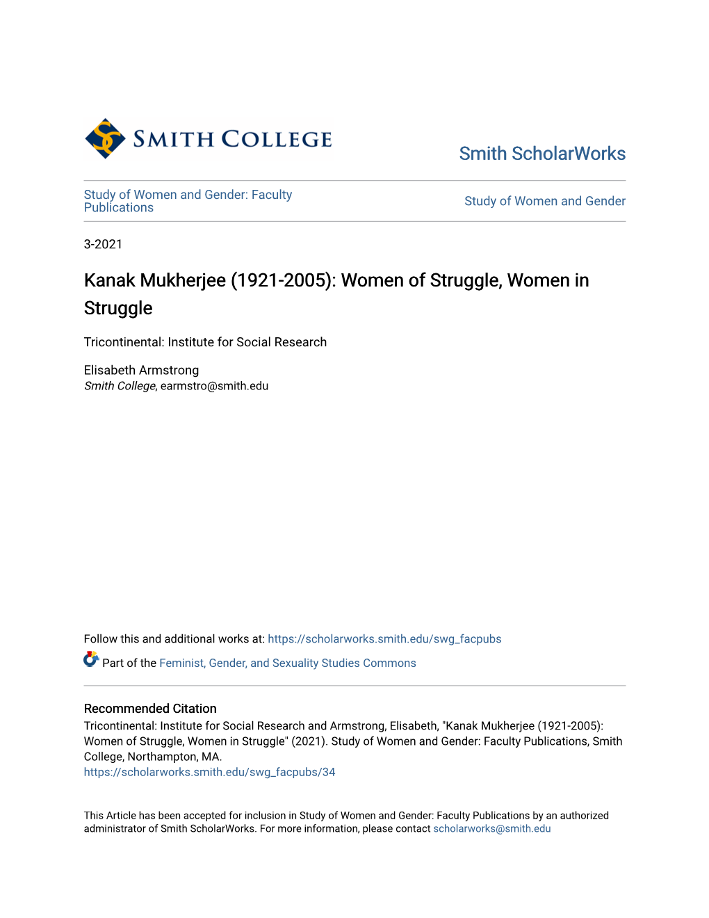 Kanak Mukherjee (1921-2005): Women of Struggle, Women in Struggle