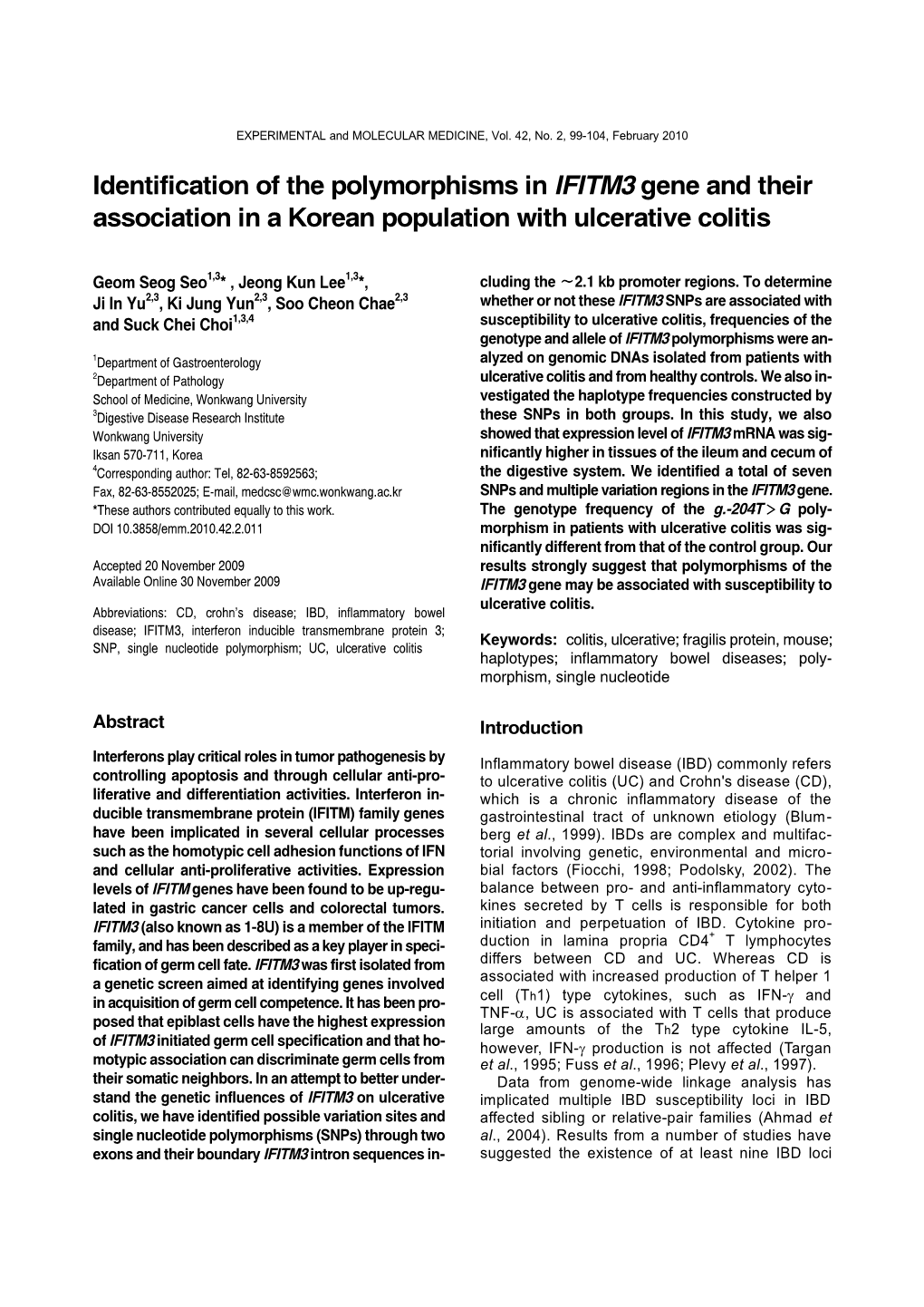 Identification of the Polymorphisms in IFITM3 Gene and Their Association in a Korean Population with Ulcerative Colitis