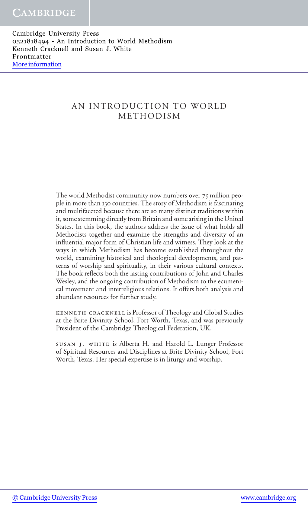 An Introduction to World Methodism Kenneth Cracknell and Susan J