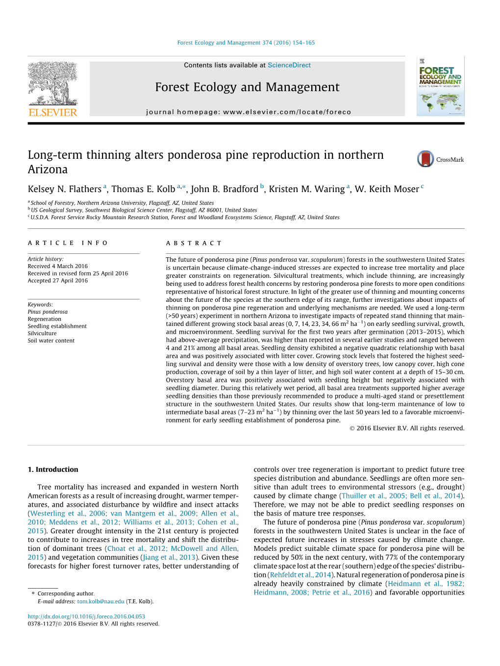 Long-Term Thinning Alters Ponderosa Pine Reproduction in Northern Arizona ⇑ Kelsey N