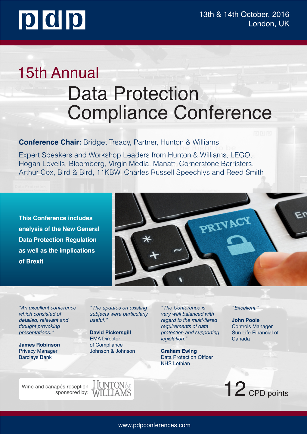 15Th Data Protection Compliance Conference, 13Th & 14Th October