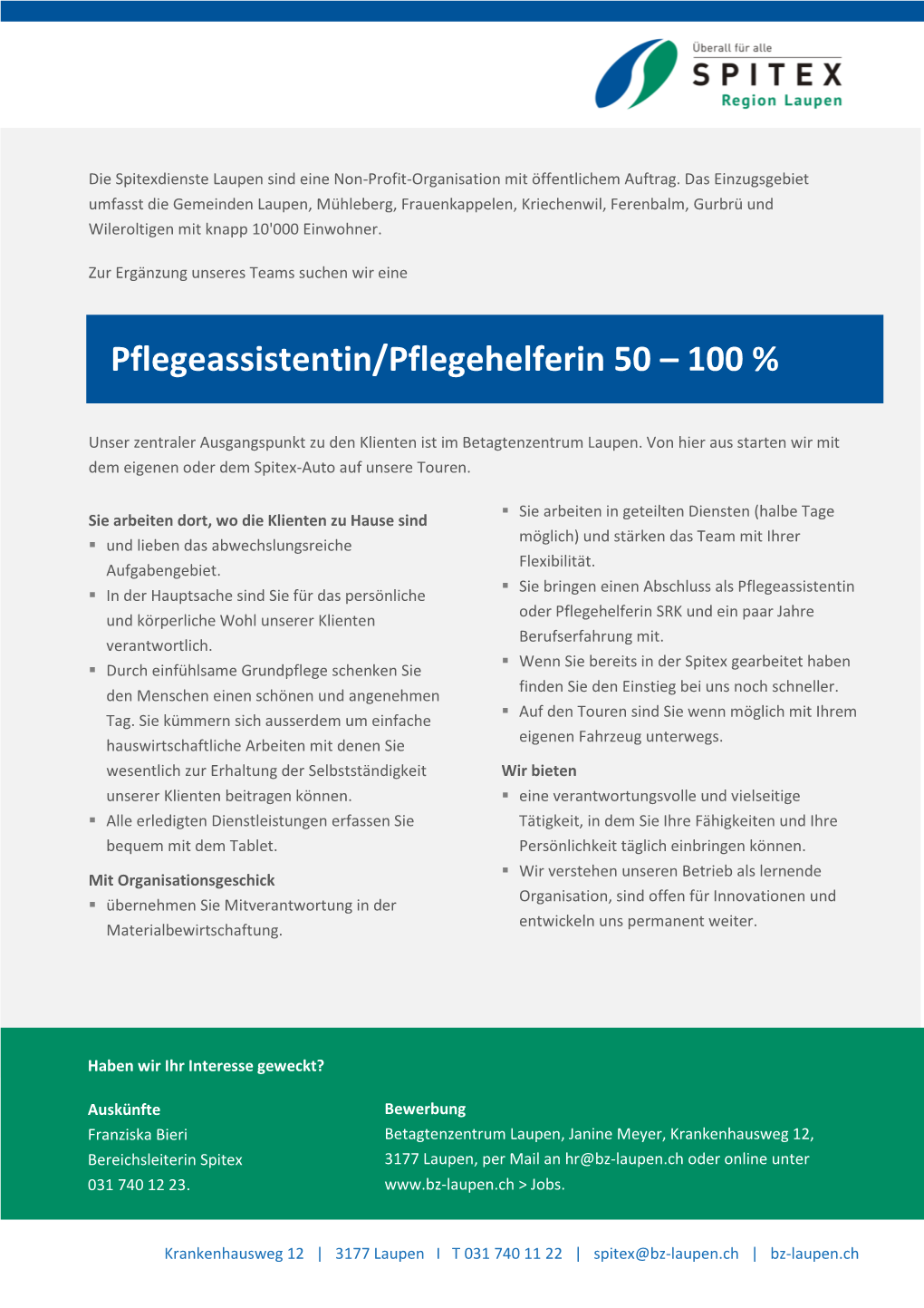 Pflegeassistentin/Pflegehelferin 50 – 100 %