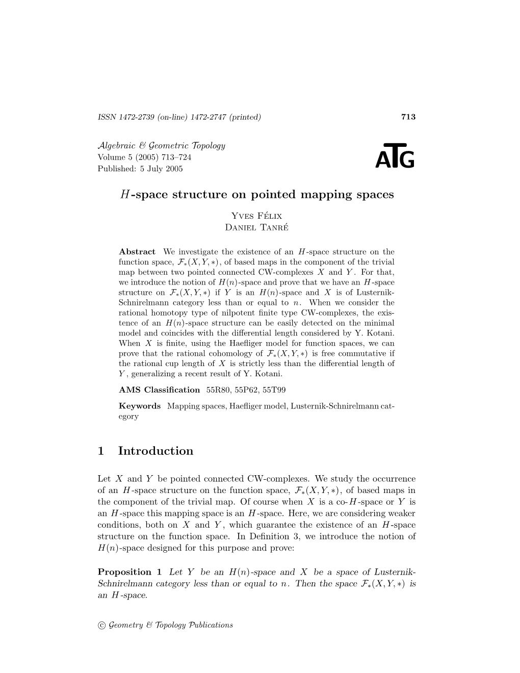 H-Space Structure on Pointed Mapping Spaces 1 Introduction