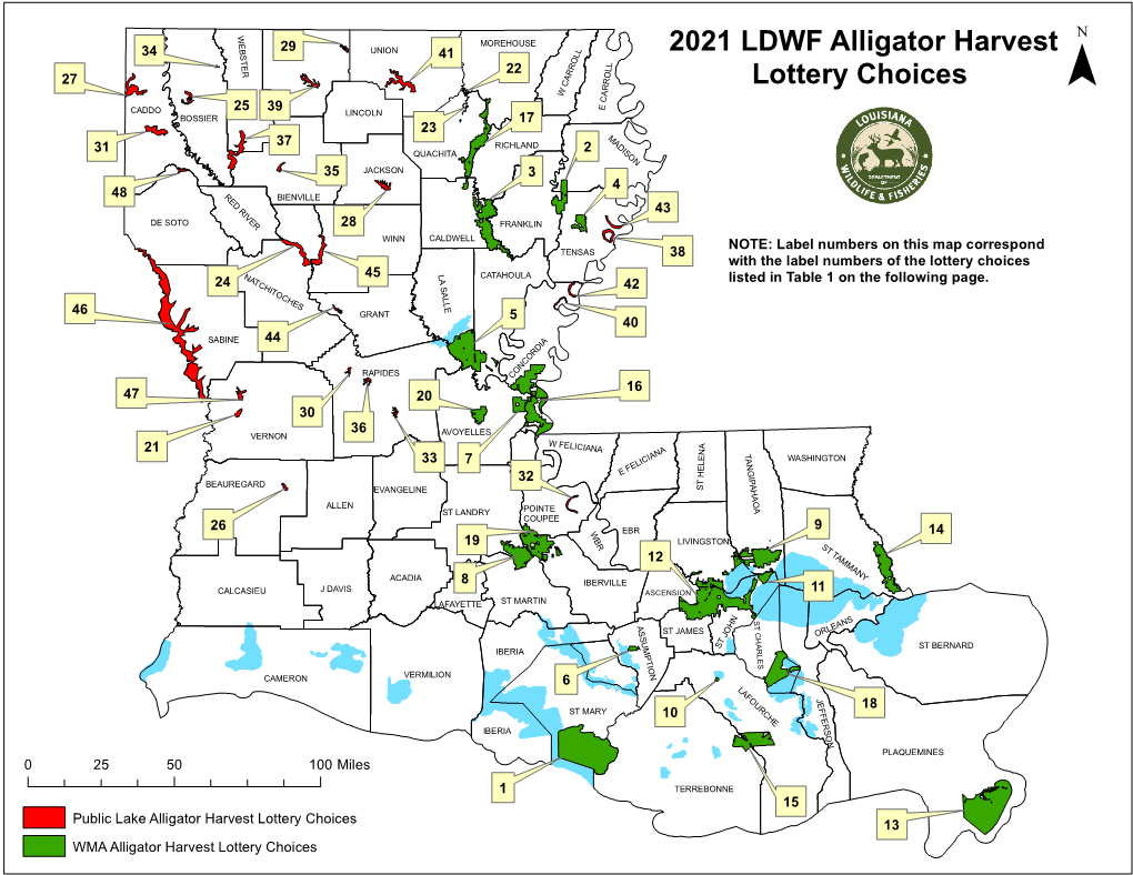 2021 LDWF Alligator Harvest Lottery Choices