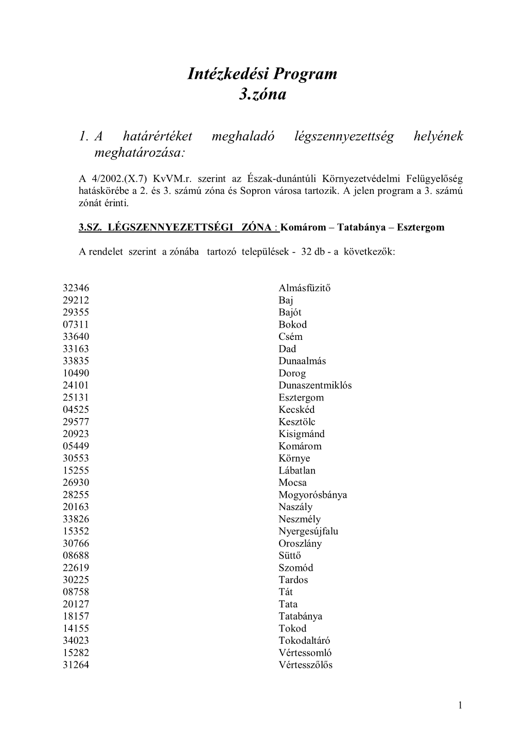 Intézkedési Program 3.Zóna