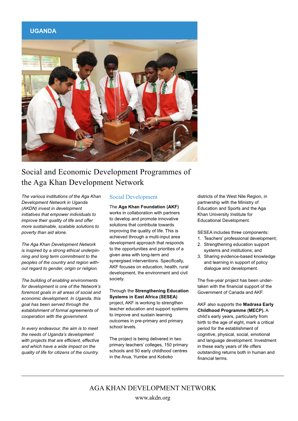 Social and Economic Development Programmes of the Aga Khan Development Network
